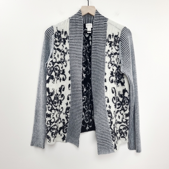 Chico's Size 1 Medium Open Front Wool Ribbed Sleeve Cardigan - Picture 1 of 5